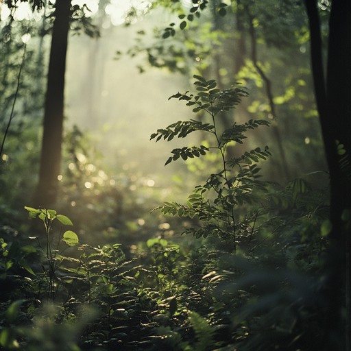 A gentle flute plays amidst a backdrop of lush, forest ambiance, transcending listeners into a state of profound calmness. The sound engineering focuses on integrating natural forest sounds, like leaves rustling and distant water streams, with the soothing flute melody creating a harmonious and peaceful sonic experience. Ideal for relaxation and meditation.