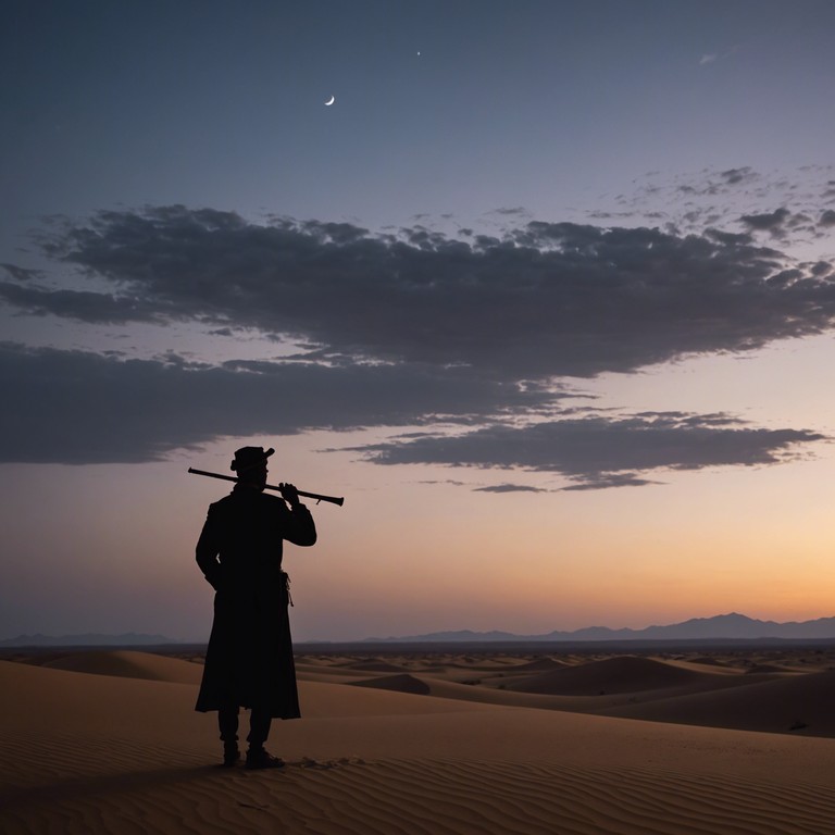 This track captures the essence of the desert's majestic quietude under the setting sun, with each note of the flute ringing out into the twilight, creating an atmosphere of peace and introspection.