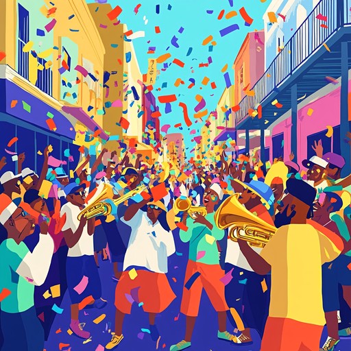 An energetic instrumental jazz composition that encapsulates the exuberance of a lively celebration in the heart of new orleans. The piece features vibrant brass melodies and swinging rhythms that evoke images of street parades and dancing crowds. It is a joyful expression of festivity, embracing the rich cultural heritage of jazz.