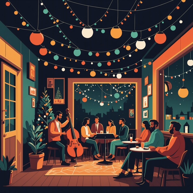 Imagine a scene of sparkling lights and festive decor as a skilled jazz ensemble fills the room with vibrant, celebratory rhythms, making the holiday spirit come alive.