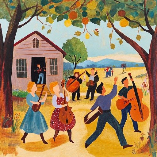 An energetic and playful tune that captures the essence of small town festivities in early america. It blends the lively rhythms of traditional folk dance with a touch of modern whimsy, taking listeners on a joyful journey to a simpler time of barn dances and frontier jubilation.