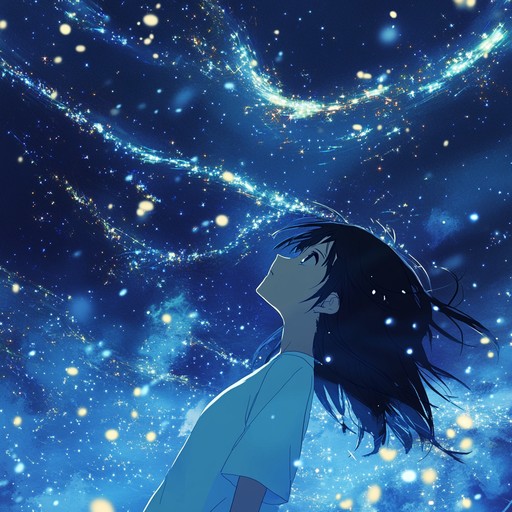 A captivating instrumental piece that transports listeners to a mystical realm among the stars, blending celestial melodies with a serene atmosphere reminiscent of an anime's enchanted landscape.