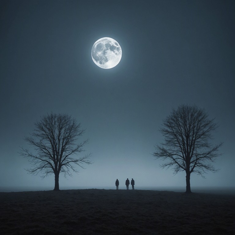 An evocative instrumental track featuring dark, whisper like synthesizer layers that create a haunting, ethereal atmosphere. The music slowly builds with a gentle crescendo, mimicking the mysterious and somewhat foreboding vibe of a mystical, fog covered landscape under a full moon. Perfect for evoking a sense of unease and wonder in equal measure.