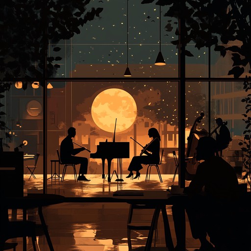 A sophisticated blend of smooth jazz and electronic downtempo, creating a calm yet classy ambiance fit for a chic urban lounge. The gentle hum of an upright bass guides the listener through a tranquil nightscape accented by soft piano, subtle electronic beats, and occasional trumpet whispers