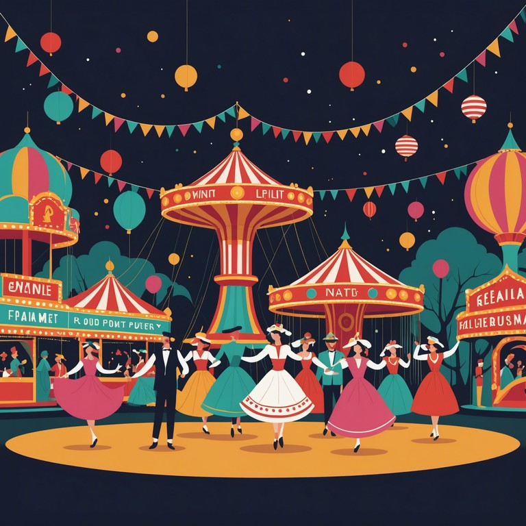 Imagine a bustling community festival where everyone, from young children to elderly couples, is swept up in the joy of a traditional polka. Skirts twirl and smiles abound as the accordion leads the charge in this delightful dance tune.