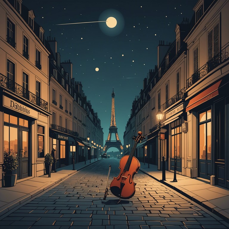 As the shadows play over cobbled streets and ancient facades, this piece captures the dual heartbeat of romance and suspense; a couple's tender yet intense journey through the nocturnal allure of paris, underscored by the emotive power of classical music.