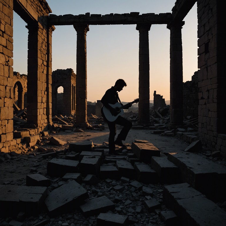 Envision a scene of a lone figure standing amidst a crumbling industrial wasteland, guitar in hand, summoning the echoes of their innermost feelings through power chords and poignant melodies. This track embodies the spirit of fighting through despair with each strum, resonating deeply with feelings of longing and introspection.