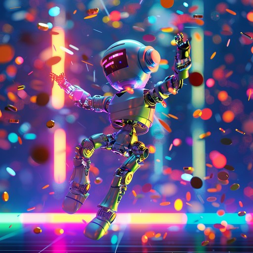 Celebrate with an upbeat electronic tune featuring charming robot voices and lively beats. Perfect for creating a cheerful atmosphere, this track's playful spirit and energetic rhythm will keep the party going.