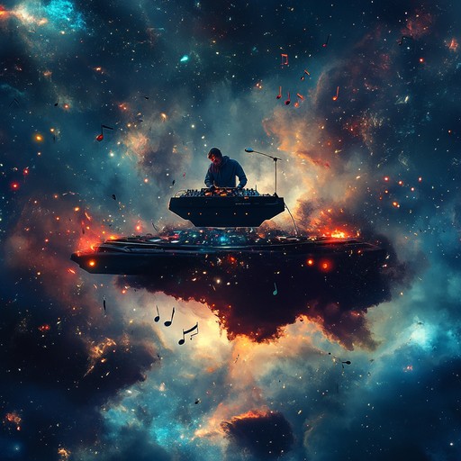 An instrumental piece featuring ethereal synths over a driving beat, creating a hypnotic atmosphere that evokes interstellar travel. This track blends cosmic sounds with energetic rhythms to transport listeners on an otherworldly journey.