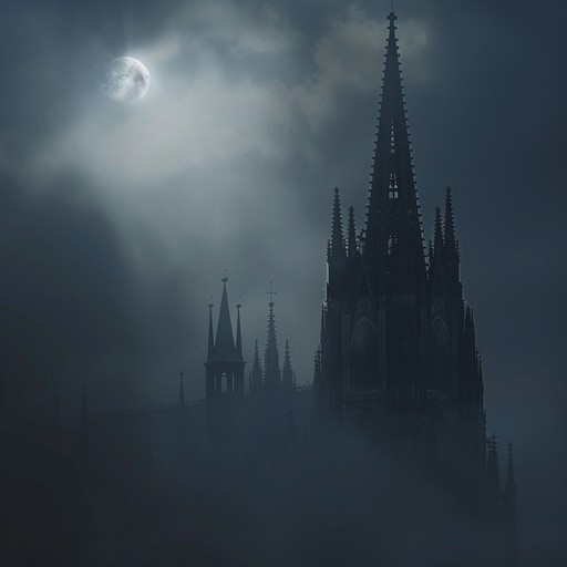 A deeply atmospheric piece blending dark, haunting melodies with electronic and orchestral goth elements, evoking the ethereal and eerie beauty of a moonlit gothic cathedral