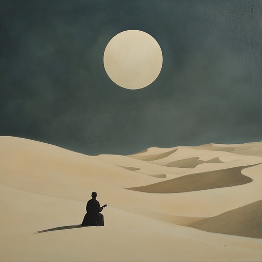 An instrumental piece that blends traditional middle eastern oud melodies with modern electronic beats, evoking the serene yet mysterious atmosphere of a moonlit night in the desert. The composition weaves ambient electronica with acoustic strings to create a meditative and hypnotic soundscape.