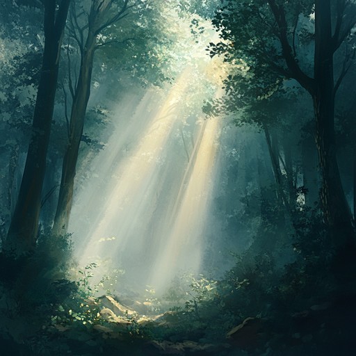 Transport listeners to an enchanted forest with ambient, shimmering soundscapes that incorporate ethereal tones and mystical echoes, evoking the serene and magical essence of ancient woodlands