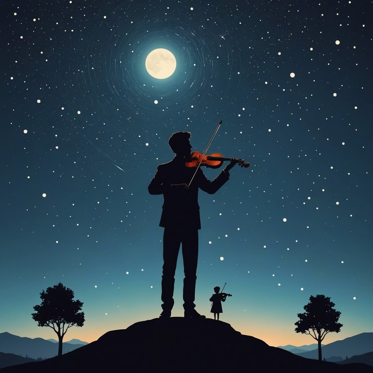 In this track, symphonic rock meets a serene and ethereal soundscape, characterized by a gentle integration of orchestral strings with electric guitar solos. The composition is designed to convey a sense of majesty and peaceful introspection, reminiscent of gazing into the vastness of the night sky.