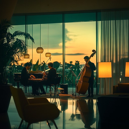 Gentle trumpet and soft piano create a tranquil jazz lounge setting, with light percussion and upright bass adding texture. Perfect for a reflective summer evening.