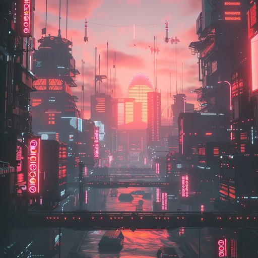 Immerse in a peaceful, neon illuminated cyberpunk city with serene, gentle soundscapes blending futuristic and ambient elements to capture a tranquil, otherworldly atmosphere.