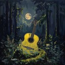 ethereal melodies in a peaceful, moonlit forest setting