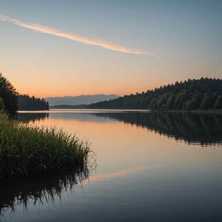 As the day transitions to night, the soft strums of an acoustic guitar capture the peaceful shift, reflecting the tranquility of a perfect evening by the water's side, inviting listeners to pause and embrace the moment.