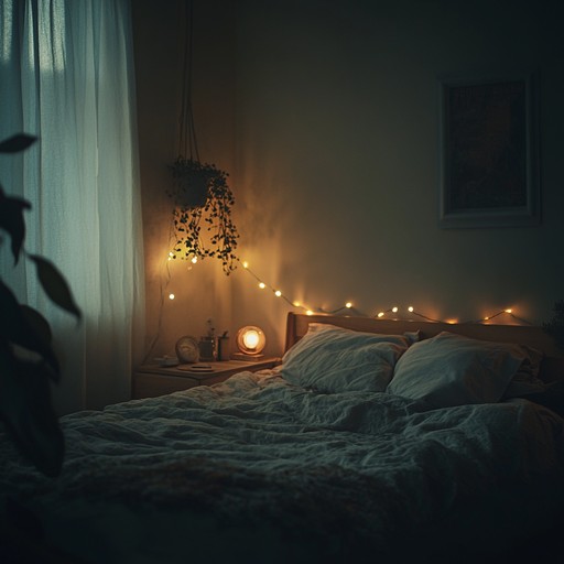 A sophisticated blend of warm synths and gentle guitar strumming creating an intimate, laid back ambiance perfect for a serene bedroom setting