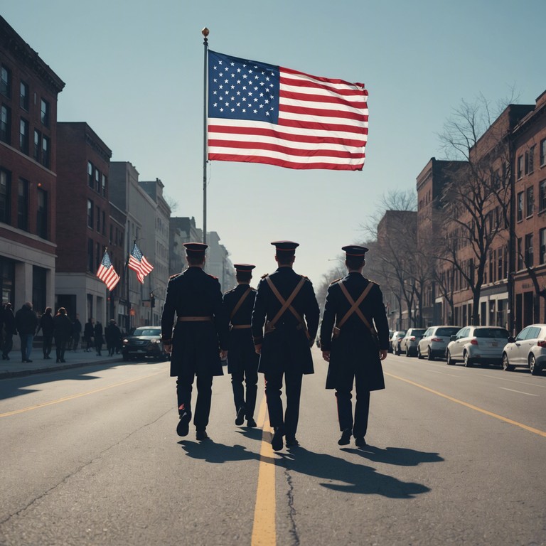 A triumphant and stirring instrumental march that evokes feelings of national pride, courage, and unity. The music features a powerful brass section, pounding drums, and soaring strings that create an uplifting and inspiring atmosphere.