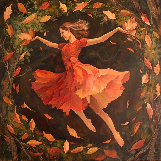 A gentle, swirling melody that evokes the image of leaves dancing in the cool autumn wind. The music captures the essence of the changing seasons, with the rustling of leaves and the crisp, refreshing air. The instrumentation is light and airy, featuring a delicate interplay between acoustic guitar, flute, and soft percussion.