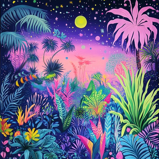 A high energy track combining the mesmerizing grooves of interstellar funk with an ethereal jungle soundscape. This unique blend utilizes synthesizers and tribal rhythms to captivate the listener, transporting them to an otherworldly dance party in an exotic rainforest.