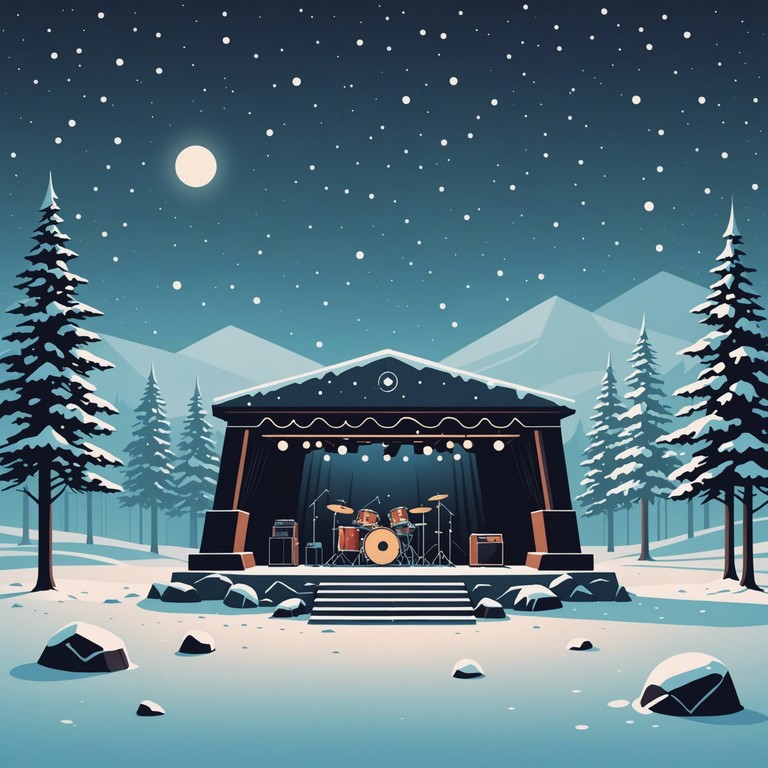 Imagine the serene beauty of winter holidays crashing into the bold world of rock music, capturing the contrast between traditional celebration and modern hard hitting music tones.