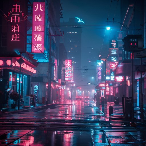 An evocative blend of serene melodies and futuristic soundscapes, capturing a peaceful night in a neon lit cityscape. The composition features soothing synth pads and gentle cyber beats, creating a tranquil yet modern atmosphere perfect for unwinding or contemplative moments.