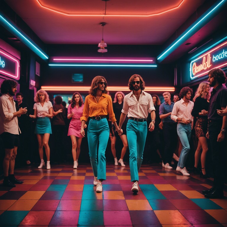 This track is an amalgam of rhythmic disco elements with the sophistication of funky grooves, embodying the retro vibe of a neon lit dance floor. The composition features vibrant bass lines and funky guitar riffs that seamlessly blend with rich orchestral strings, creating a sound that's both nostalgic and fresh.