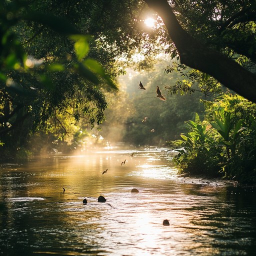 A tranquil river setting, with birds chirping and the gentle flow of water, serves as the backdrop for a soulful jazz piece. Smooth saxophone melodies intertwine with rhythmic piano chords, creating an airy yet uplifting atmosphere. This track evokes feelings of hope, calm, and inspiration, ideal for a serene summer day filled with possibilities.