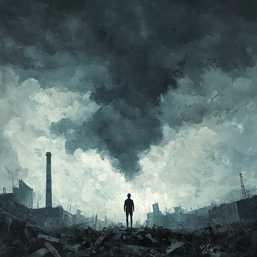 A powerful instrumental track combining industrial rock's heavy rhythms with evocative melodies to express deep longing and nostalgia among the remnants of a decaying urban landscape.