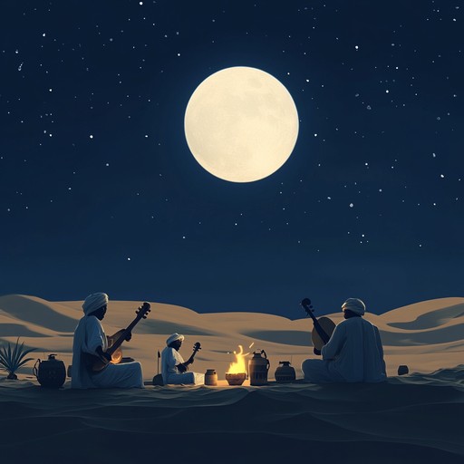 This vibrant instrumental combines traditional middle eastern sounds with energetic beats, evoking a joyful dance by an oasis under the desert moon.