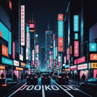 playful melody, vibrant city nightscape sounds.