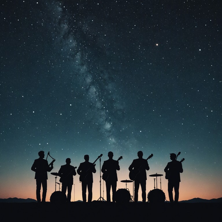 Imagine a traditional swing jazz band playing under a starlit sky, where each note played mirrors the twinkling of stars. The melody leads the listener on a whimsical journey through time and space, incorporating classic swing rhythms with elements that sound celestial and otherworldly.