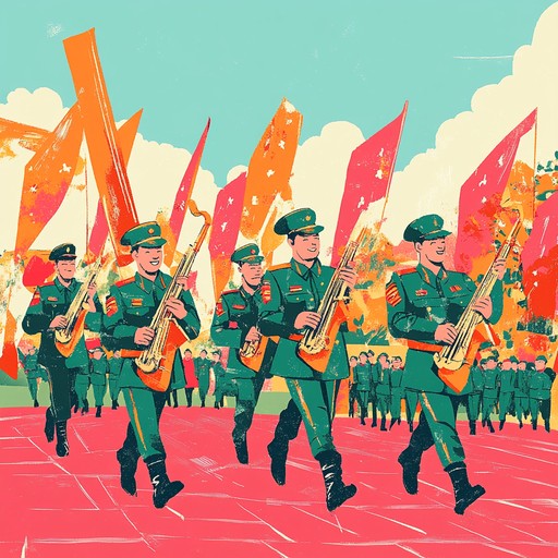 A spirited instrumental piece that combines the structure of a military march with playful melodies and humorous twists, creating a joyful and energetic atmosphere.