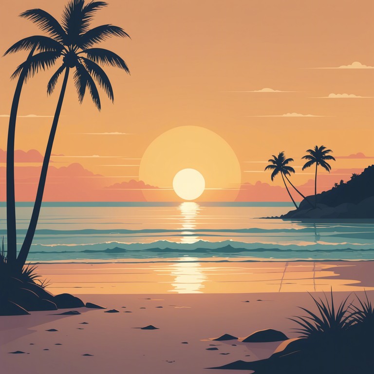 A song that conjures the feeling of a soft, warm sunset on a remote tropical island, blending gentle melodic structures with subtle rhythmic pulses to evoke a serene romantic atmosphere. The track features a continuous, soothing marimba melody that intertwines with ambient beach sounds, crafting an intimate moment shared between lovers as the sun dips below the horizon.