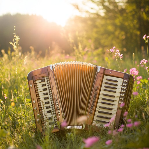 An energetic instrumental capturing the joy of german meadows, featuring spirited accordion playing and festive rhythms that inspire dance