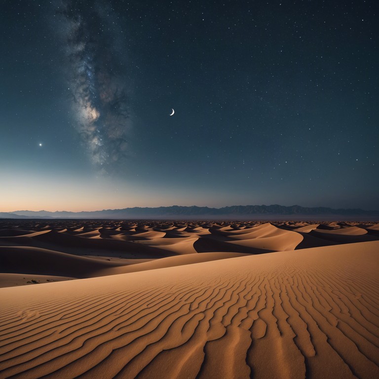 A musical piece that transports the listener to a serene desert landscape at night, illuminated only by a blanket of stars and guided by the soft, sensual melody of a spanish guitar.