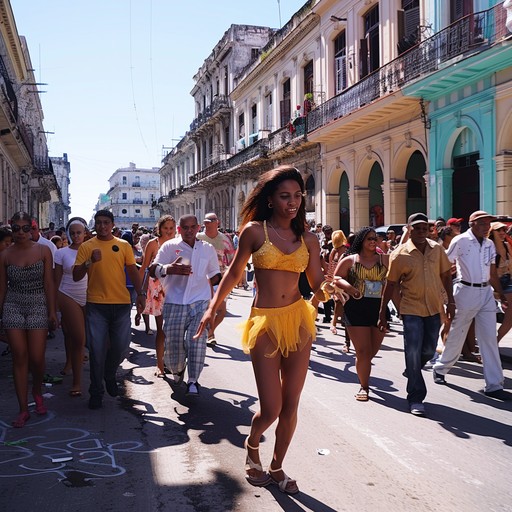 A vibrant and rhythmic instrumental track capturing the essence of afro cuban culture with dynamic percussion and engaging melodies, perfect for a lively fiesta or dance setting