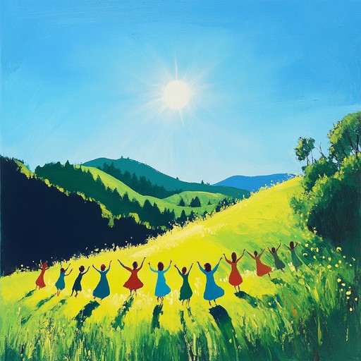 An upbeat instrumental folk piece that captures the essence of happiness and communal celebration in a picturesque countryside setting, featuring spirited melodies and energetic rhythms that evoke dancing under the warm golden sun.