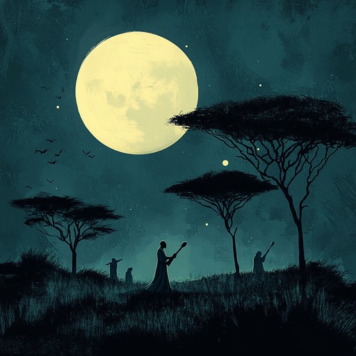 An instrumental track that blends traditional african rhythms with eerie melodies, capturing the essence of wandering spirits under the moonlit savannah