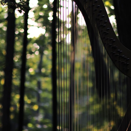 A soothing instrumental composition featuring the harp, interwoven with ambient forest sounds, transporting the listener to a tranquil woodland, promoting relaxation and inner peace