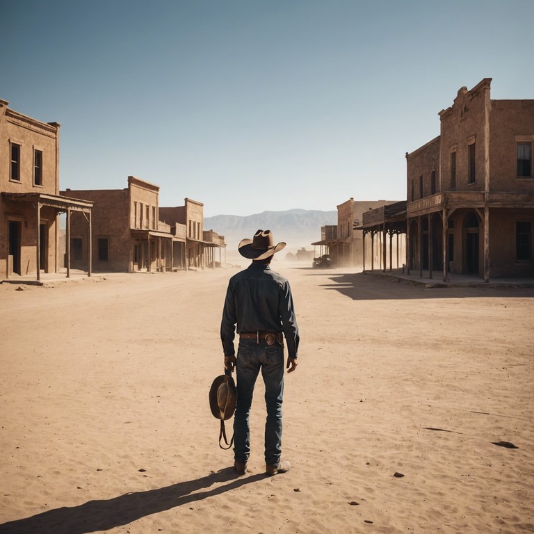 This track captures the essence of a climactic showdown in a barren western landscape, where the tension is palpable and the stakes are as high as the noon sun. The music builds with a solitary banjo playing a haunting melody that echoes the desolation and determination of a seasoned gunslinger facing his destiny.