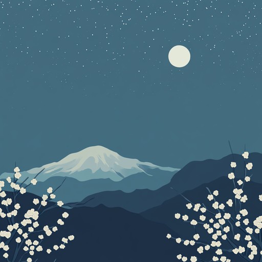 An instrumental piece combining the soothing sounds of the shakuhachi flute with gentle ambient backgrounds, evoking a serene night under the moonlit mountains of japan.