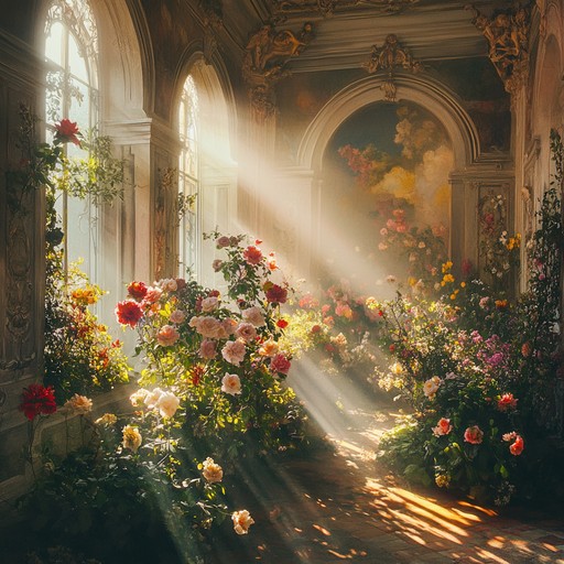 A graceful and tranquil instrumental composition, the accompanying strings and harpsichord create a serene atmosphere reminiscent of a sunlit baroque garden. It captures the essence of peace and elegance, making listeners feel as though they are walking amongst blooming flowers in a calm and sunny garden.