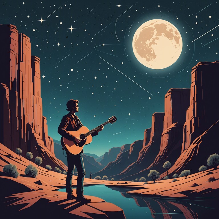 A romantic composition featuring gentle guitar melodies that evoke images of vast, open western landscapes under an expansive sky. The piece captures the stirring solitude and intimate moments shared between lovers in a timeless desert setting.