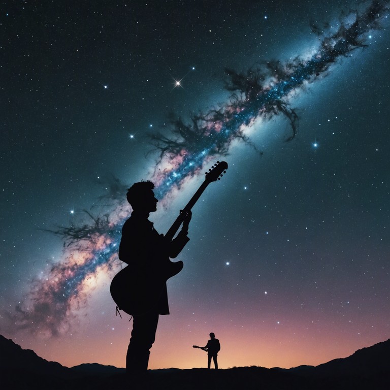 Imagine a sonic journey through the cosmos, where funky, psychedelic grooves meld with ethereal sounds, creating an auditory experience that parallels a fantastic voyage through the stars. The dominant instrument is an electric guitar paired with swirling synth effects, producing an all encompassing sound that is as boundless as the universe itself.