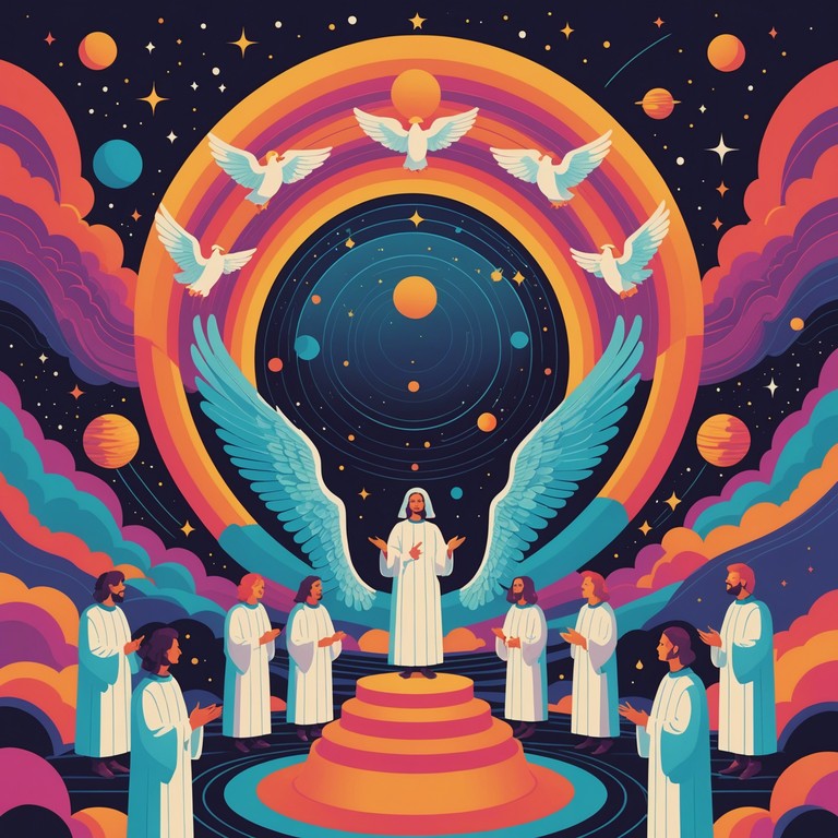 In this track, lofty gospel harmonies are intertwined with penetrating psychedelic soundscapes, creating a reverberant celestial junction. As if sung by a choir of angels traversing through a trippy cosmic expanse, each note resonates with a profound sense of spiritual ecstasy against a backdrop of otherworldly audio textures.