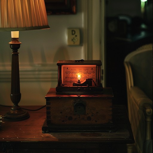 An old, worn musicbox sits in a dimly lit, abandoned nursery. As the rusted key turns, it plays a sinister, off-key lullaby that echoes through the empty halls. The melody is eerie and dissonant, with notes that seem to warp and distort as if the musicbox itself is possessed. The haunting tune sends shivers down the spine, evoking images of ghostly children and forgotten toys. It's a twisted and unsettling lullaby that lingers in the mind long after the musicbox has stopped playing.