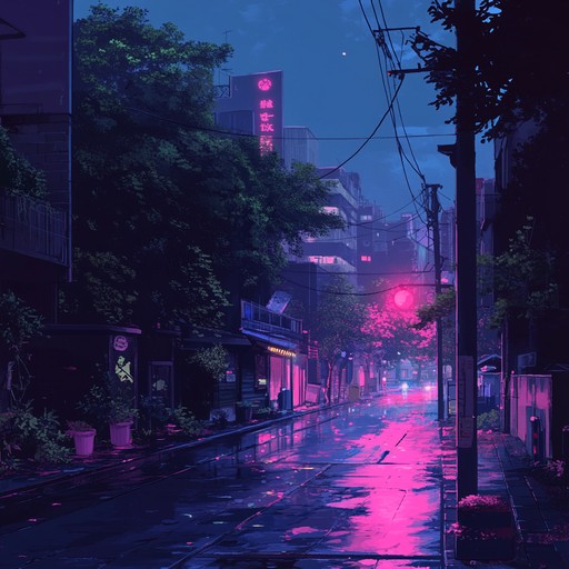 An instrumental track that blends shimmering synths with gentle drum patterns characteristic of new wave, creating a soothing and nostalgic atmosphere that transports listeners to a tranquil urban nightscape