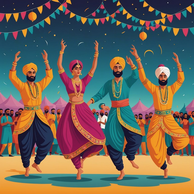 A lively and energetic bhangra track featuring traditional punjabi dhol rhythms creating an atmosphere of a vibrant festival. Perfect for energizing dance scenes and cultural celebrations.